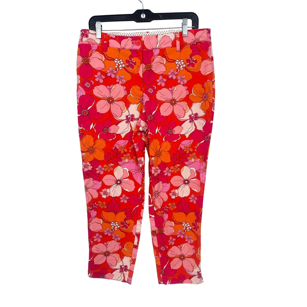 Talbots Perfect Crop Pants Women 10 Floral Orange Pink Mod Resort Tropical Beach